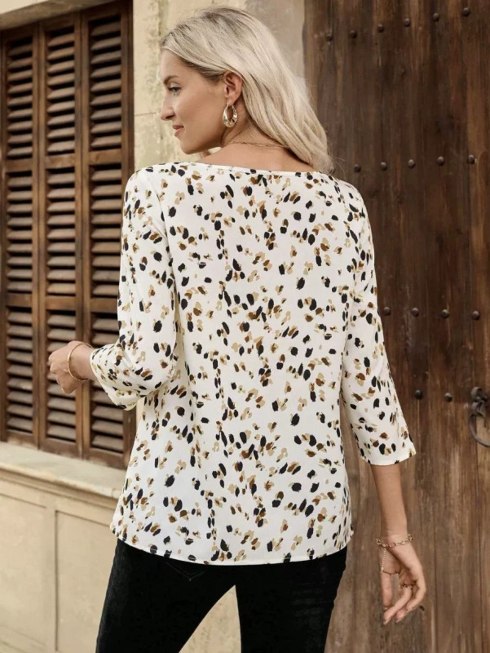 ZARA Womens Casual Printed Three Quarter Sleeve Shirt